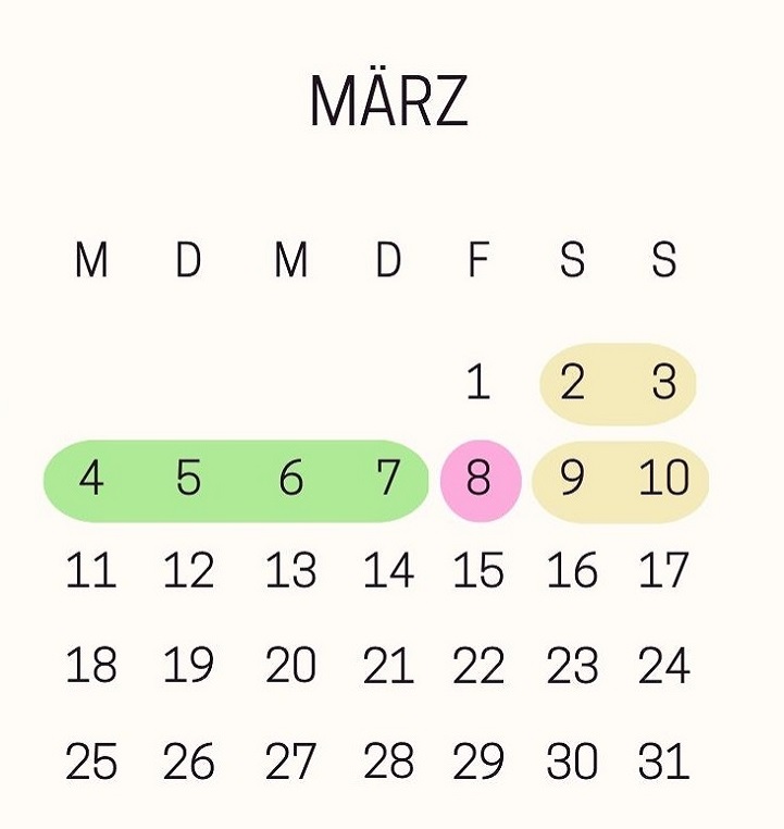 Monatskalender März 2024 mit den Brückentagen für den Internationalen Frauentag