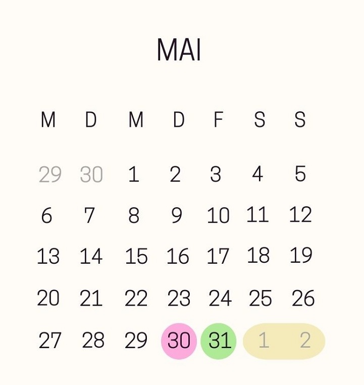 Monatskalender Mai 2024 mit den Brückentagen für Fronleichnam