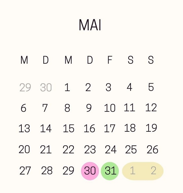 Monatskalender Mai 2024 mit den Brückentagen für Fronleichnam