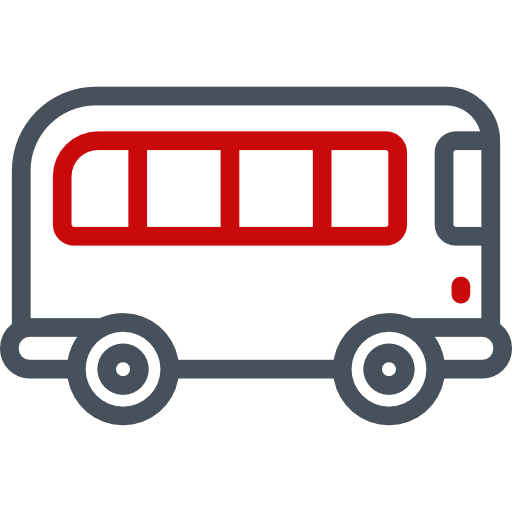 Bus Icon mit grauen Rändern und roten Fenstern