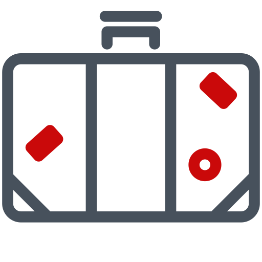 grauer Koffer Icon mit drei roten Aufklebern