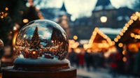 Weihnachtsmarkt durch eine Schneekugel betrachtet - Weihnachtsbrauch weltweit